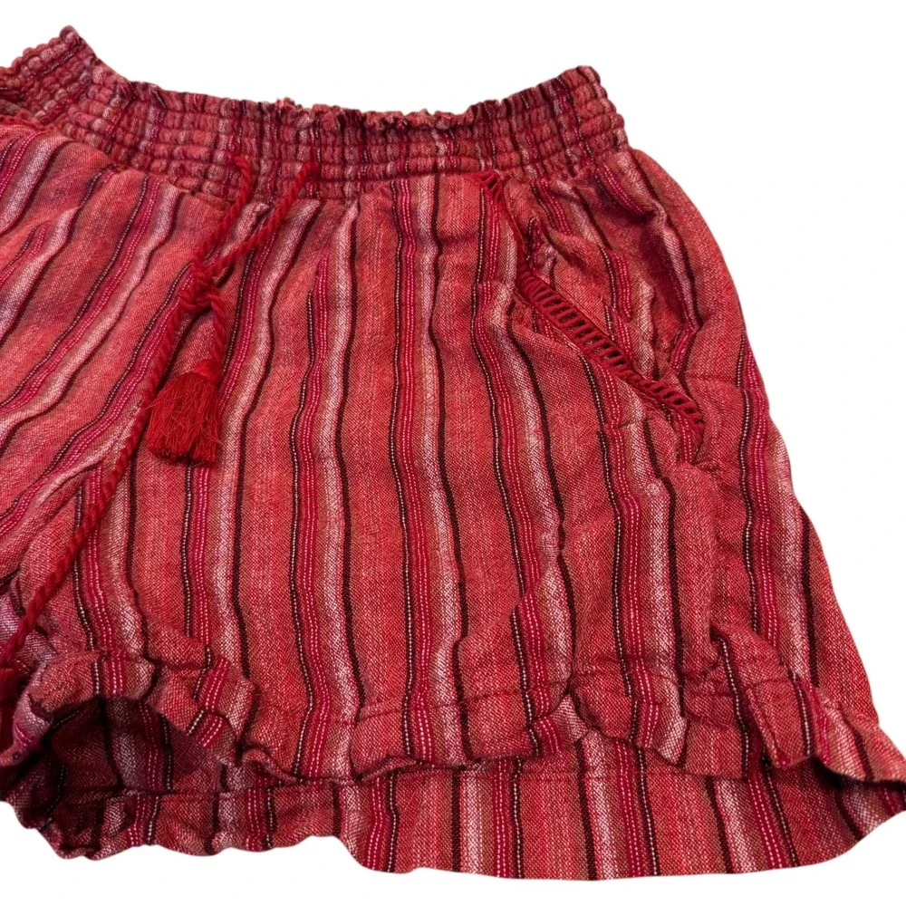Briggs New York Womens Red Striped Linen Blend Tassel Drawstring Shorts Small